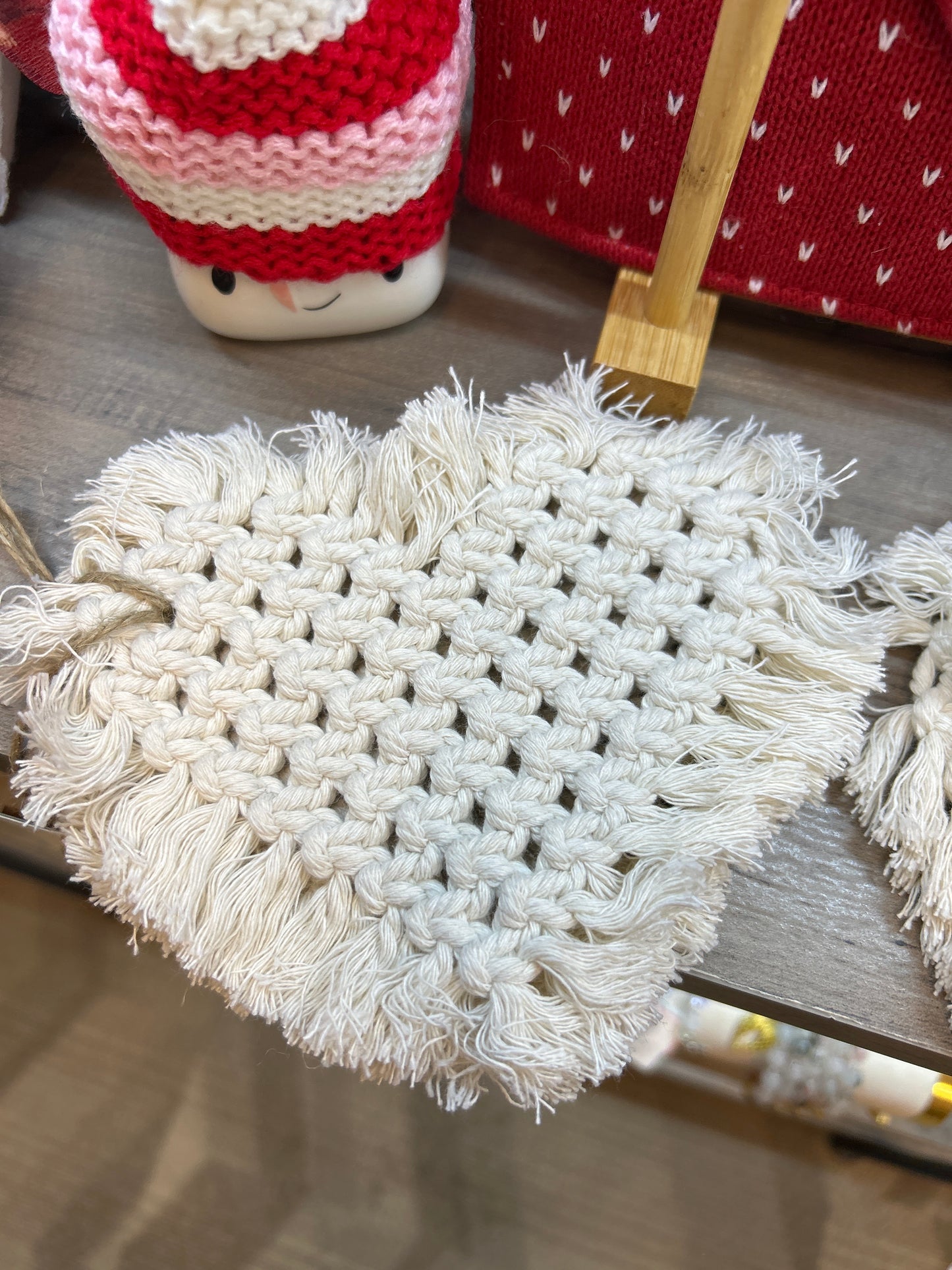 Heart macrame coaster